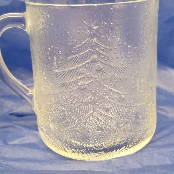 DURALEX made in France 11.5 ounces 4 clear cups with etched Christmas trees vint - Picture 12 of 16